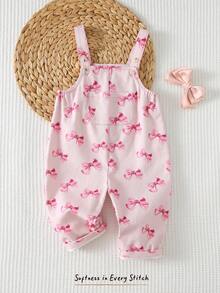 Cozy Pixies Baby Girl Bow Heart Graphic Front Pocket Adjustable Strap Jumpsuit - Multicolor - View 3