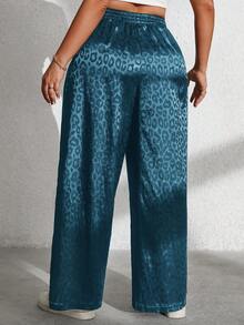 Vionelle 大码休闲日常豹纹抽绳腰宽松裤 - 藍色 - 查看 2
