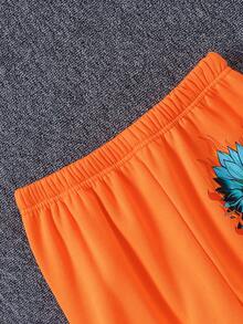 SHEIN Explorewe 2 件套 Tween Girls 酷炫花卉印花连帽运动衫和运动裤套装