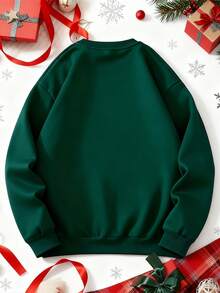 Manfinity Homme 男士圣诞摇滚圣诞老人绿色太阳镜印花套头卫衣，长袖上衣 - 墨綠色 - 查看 2