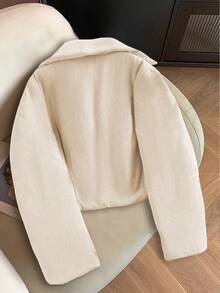 GlowEve 女士秋冬韩版粉色灯芯绒拼接领棉质羽绒服，独特设计百搭外套 - 卡其色 - 查看 2