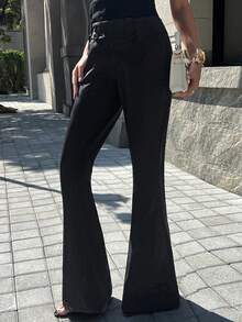 Chiquease Women's Elegant Bell-Bottom Commuter Pants In Black - Black - View 1