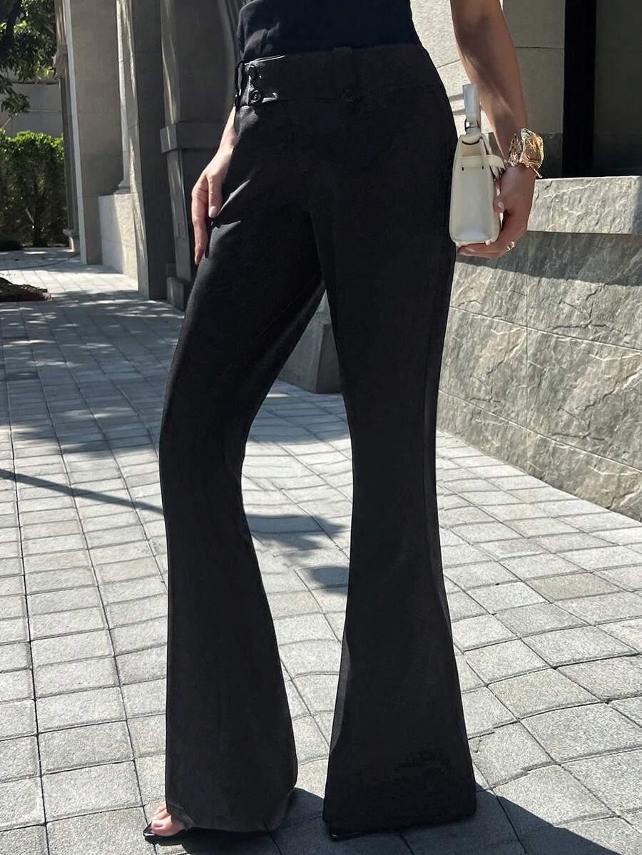 Chiquease Women's Elegant Bell-Bottom Commuter Pants In Black - Black - View 1