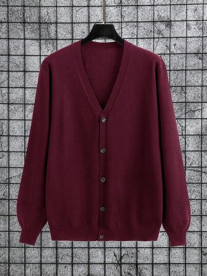 Manfinity Mode 男士纯色纽扣开衫，休闲，长袖，秋冬