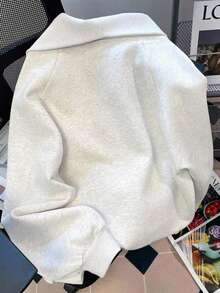 INAWLY Plus Size Casual Embroidered Detail Sweatshirt, Autumn/Winter - Grey - View 2