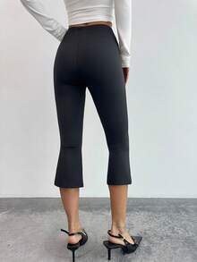 Firerie Women's Elegant Minimalist Slim Fit Leggings, Black High Waist Skinny Flare Leg Knit Tights, Suitable For Daily Wear, Versatile, Casual, Teacher, Going Out, Home - Black - View 2