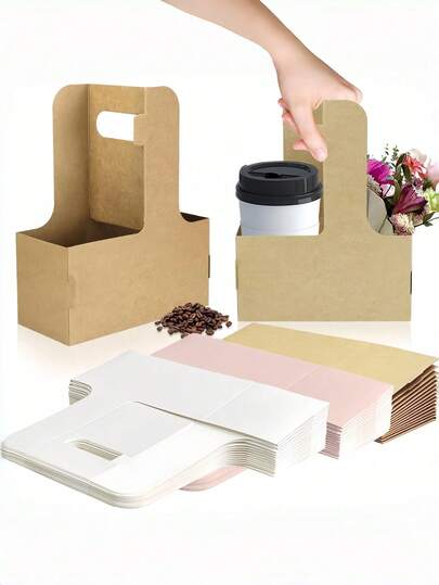 15 PCS Dual Cup Kraft Drink Carrier Disposable Takeout Tray For Simultaneous Hot Cold Beverages Ideal For Coffee Shops Cafes And Food Trucks