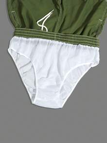 Manfinity Swimmode Quần short đi biển màu trơn thường ngày dành cho nam - xanh quân đội - Xem 8