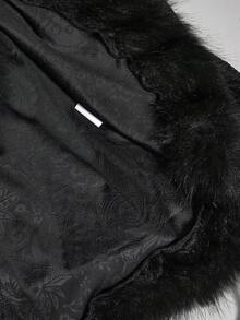 ROMWE Gothic Vintage Patchwork Faux Fur Collar Paisley Velvet Embossed Flare Sleeve Regular Jacket - Black - View 7