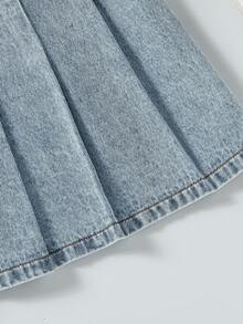 Sparklyn 少女Y2K风格牛仔两件套，秋冬新品，学院风，外套+百褶裙套装，休闲街头风，长袖做旧牛仔外套+牛仔百褶迷你裙，中蓝色复古水洗牛仔布，宽松时尚百搭套装，牛仔新品套装