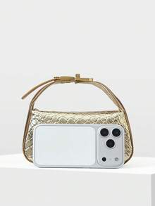 MOTF PREMIUM LADIES EXQUISITE WOVEN EMBOSSED MATERIAL HANDBAG WITH SMALL HARDWARE DECORATION DETAILS,NEW YEARS - Gold - View 4