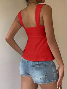 MainGRL Knitted Red Square Collar Cute Doll Sweater Casual Women Top Cute Red Top Red Tops Women Sexy Red Summer Top Red Top Women Sexy Summer Top, Red Tops For Women - Red - View 2