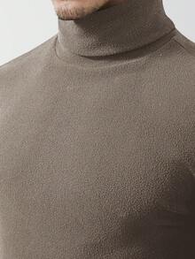 Core Aspect 男士休闲高领长袖保暖T恤，男士高领半高领，男士品牌，冬季款 - 卡其色 - 查看 6