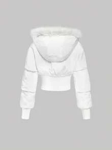 SHEIN MOD 白色休闲简约腰部抽绳女士羽绒服，秋冬季保暖外套，女士保暖外套 - 白色 - 查看 2