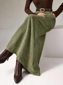 Heiryn 女式纯色简约休闲裙 - 軍綠色 - 查看 4