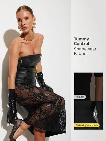 Nuvra Vestido de control de abdomen de doble capa sin mangas y escote bajo con forro, cintura ceñida y vestido ajustado largo que levanta el trasero para mujer