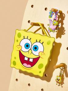 SpongeBob SquarePants | SHEIN 1个PU皮革可爱卡通人物印花手提包，配有可拆卸肩带，可手提或斜挎，可装钱包、纸巾、手机等，适合女性和学生，俏皮可爱，是送礼佳品，黄色 - 黃色 - 查看 2