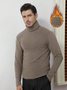 Core Aspect 男士休闲高领长袖保暖T恤，男士高领半高领，男士品牌，冬季款 - 卡其色 - 查看 1