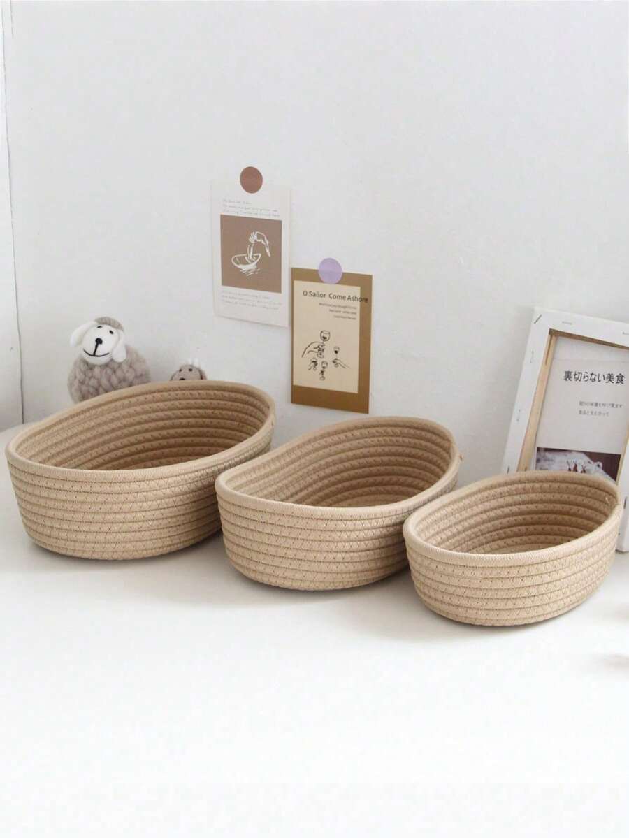 Giỏ đựng đồ hình bầu dục tối giản, hộp đựng đồ dùng nhà cửa cho phòng khách và phòng tắm, hộp đựng đồ ăn nhẹ, trái cây, đồ chơi, giỏ quà trang trí cho lối vào và trang trí nhà cửa. - Màu Khaki - Xem 1