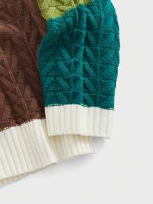 EASEVO Manfinity品牌 - 大码男士撞色套头长袖毛衣，宽松休闲款 - 綠色 - 查看 8