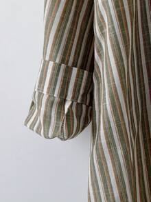 SHEIN LUNE Plus Size Women Thanksgiving For Women Fall Casual Everyday Wear, Striped Print Long Sleeve Shirt, Casual Loose Comfy Long Style New Year Women's For Home And Vacation, Fall, Thanksgiving Women Christmas For Women Blouse Casual Loose Comfy Long Style For Home And Vacation, Fall Shirt Holiday Blouse - Multicolor - View 4