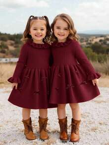 Emery Rose Kids Emery Rose Kids Babygirl Cute Solid Color Knitted Long Sleeve Dress, Autumn/Winter