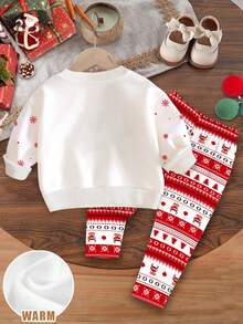 Baby Girl Christmas Outfits,Cute White Autumn Long Sleeve Sweatshirt And Leggings Set,Cartoon Santa Claus Birthday Party Pant Set For Toddler - Multicolor - View 2