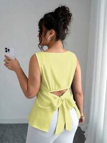 Elenzga Áo cánh hở lưng thanh lịch màu trơn cỡ lớn cho nữ - Vàng nhạt - Xem 6