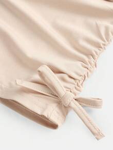 SHEIN 2pcs/Set Young Girls Bow Print Knit Casual Everyday Fashion Matching Set - Khaki - View 3