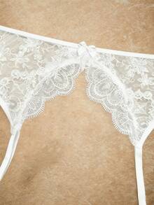 PinupPomp Women's Sexy Floral Lace Mesh Garter Belt Accessory - White - View 4