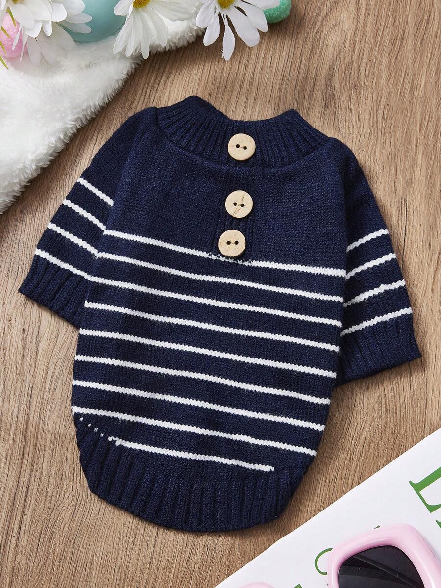 PETSIN 1件黑色椰子纽扣圣诞宠物毛衣圣诞风格秋冬高领加厚保暖宠物衣服 - 黑色 - 查看 1