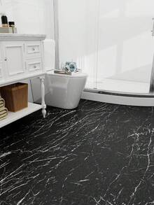 1卷40厘米宽自粘防水防滑大理石纹地板贴纸，DIY翻新地板贴，石纹质感，家居装饰，适用于室内地板，贴纸，墙贴，乙烯基贴纸，家居装饰，春季装饰品，焕新家居，Rama装饰贴纸礼物，生日毕业地板砖，自粘地板砖，剥离式粘贴，客厅装饰，房间装饰，厨房装饰 - 黑與白 - 查看 4