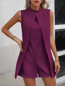 EMERY ROSE 纯色立领无袖连体裤，优雅时尚 - 中紫紅色 - 查看 3