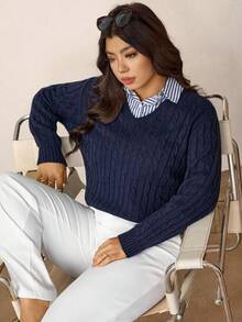 SHEIN LUNE Sweter z dzianiny w jednolitym kolorze, z dekoltem w serek, w dużym rozmiarze, na co dzień, na jesień/zimę