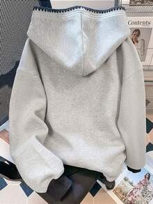 Manfinity Dauomo Men's Casual Everyday Commute Sports Style Numeric & Letter Print Embroidered Zip-Up Thermal Lined Hoodie Sweatshirt, Autumn/Winter - Grey - View 2