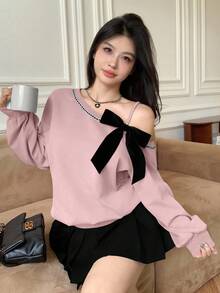 Modelyn 秋冬蝴蝶结宽松韩版休闲短款卫衣 - 粉色 - 查看 5