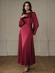 Revavyn Vestido de manga larga de unicolor, elegante y a la moda, que estiliza y es adecuado para el uso diario - Burdeos - Ver 5