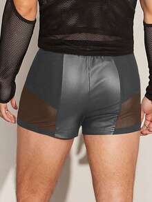 FeverCity Quần short vải lưới và da đàn hồi cho nam, mùa hè - Màu xám đen - Xem 2