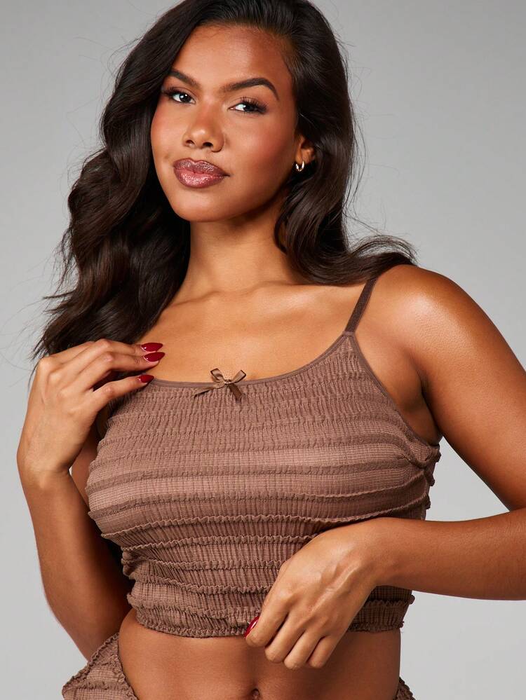 MISSGUIDED Textured Frill Cami Top And Brief Underwear Set Ruched Fabric Intimate Lingerie Collection For Evening