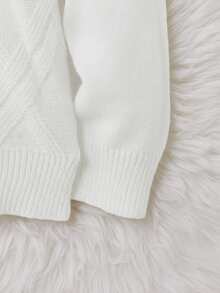 SHEIN 男童休闲日常百搭舒适高领长袖套头毛衣 - 白色 - 查看 4