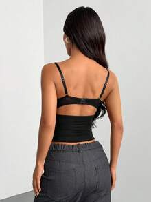 SHEIN PETITE 新款秋冬棕色扎染印花长袖修身连衣裙,适合晚宴、约会、日常穿着,时尚百搭,棕色连衣裙,女士秋季连衣裙 - 黑色 - 查看 4