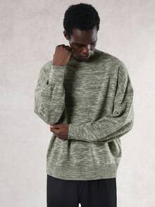 DAZY Men's High Neck Khaki Green Floral Mesh Sweater, Autumn - Green - View 3