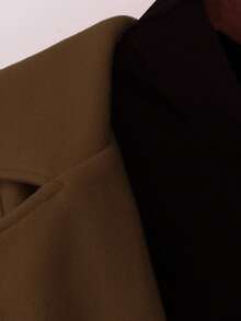 SHEIN PETITE 女士纯色翻领长袖系带休闲羊毛混纺外套，秋冬款