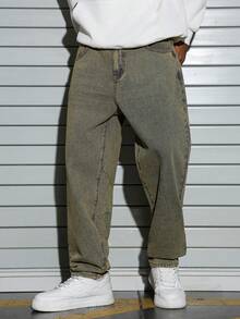 Manfinity EMRG Quần jean nam ống loe phong cách retro cổ điển, quần rộng thùng thình nam, quần vintage nam - Màu vàng - Xem 6