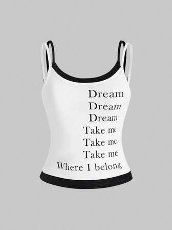 ROMWE Avant Top corto ajustado con gráfico de eslogan de moda