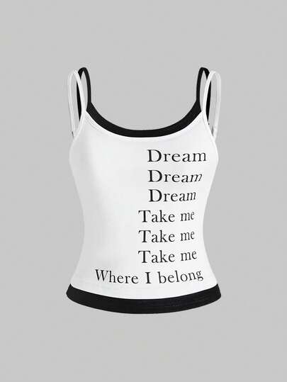 ROMWE Avant Top corto ajustado con gráfico de eslogan de moda