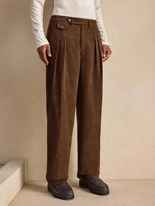 EASEVO 男士加大码纯棕色西装裤，舒适百搭，适合商务、聚会、通勤和旅行。 - 咖啡棕 - 查看 4