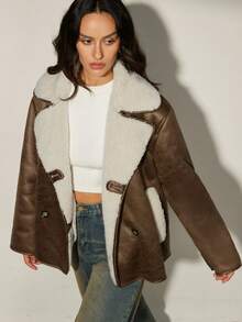 Aveloria Modichic New Retro Chic Versatile Fashionable Suede Faux Fur Jacket, Simple Women Outerwear - Brown - View 5