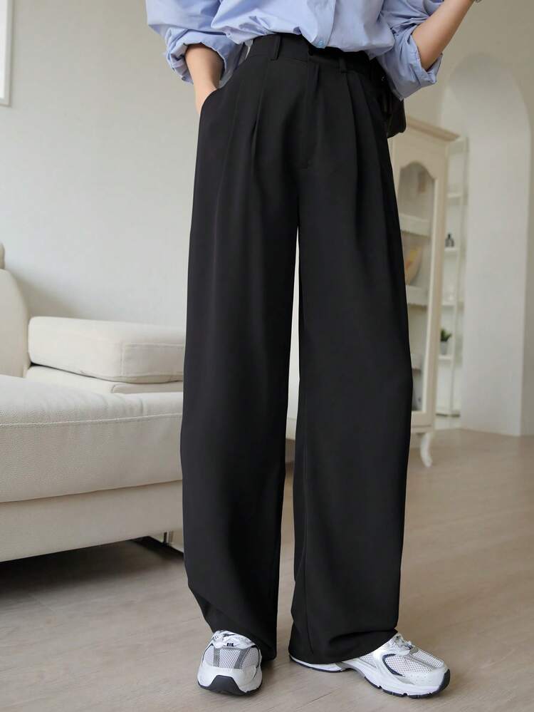 Casual Versatile Commute Solid Color Straight Leg Pants