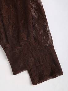 SHEIN Glamour SHEIN Charming Sheer Vintage Ribbon Lace Deep V-Neck Sheer Long Sleeve Loose Women's Shirt Top, Brown French Fashion Lace Tie Collar Hollow-Out Sexy Turn-Down Collar Long Sleeve Women's ShirtvintageVacay Vibestrendy Basic AuStreetwearSkin RevealingRetro ChicMinimalist Stylegirly AuElevated Elegance - Brown - View 9